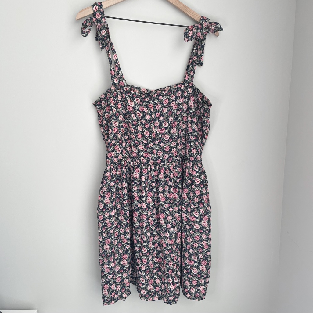 Vintage Floral Mini Sundress Bow Tie Straps Size Large